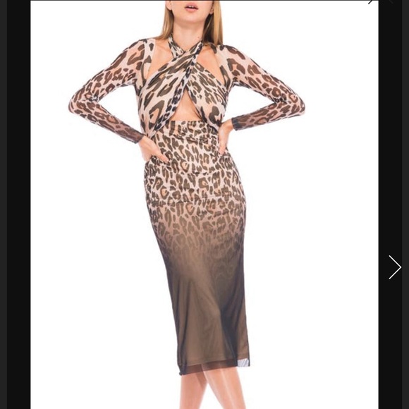 AFRM Dresses & Skirts - AFRM Leopard Print Mesh Midi Dress in Brown and Cream mob wife Y2K vixen